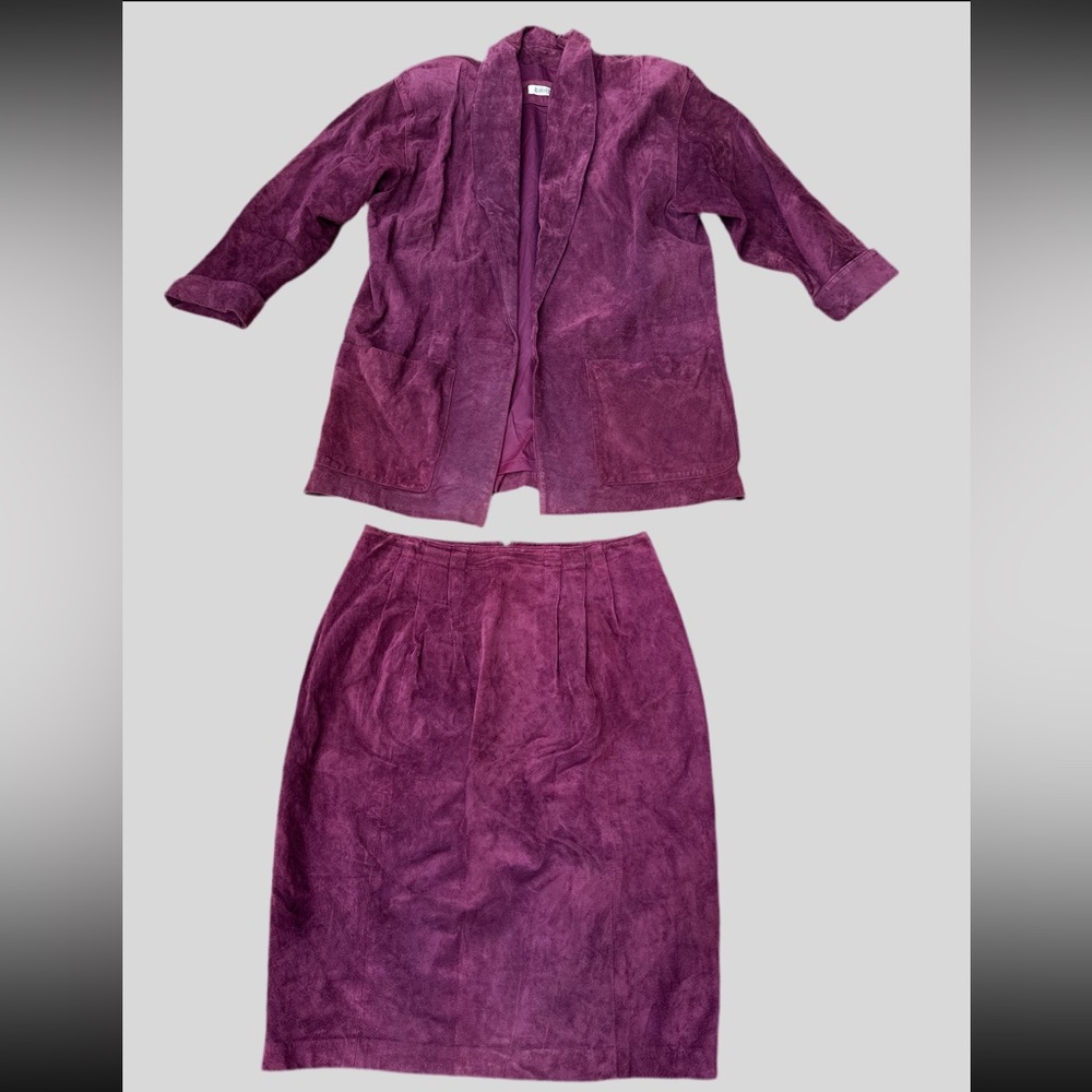 Vintage 80s Evan Davies Suede Suit Set Size 14